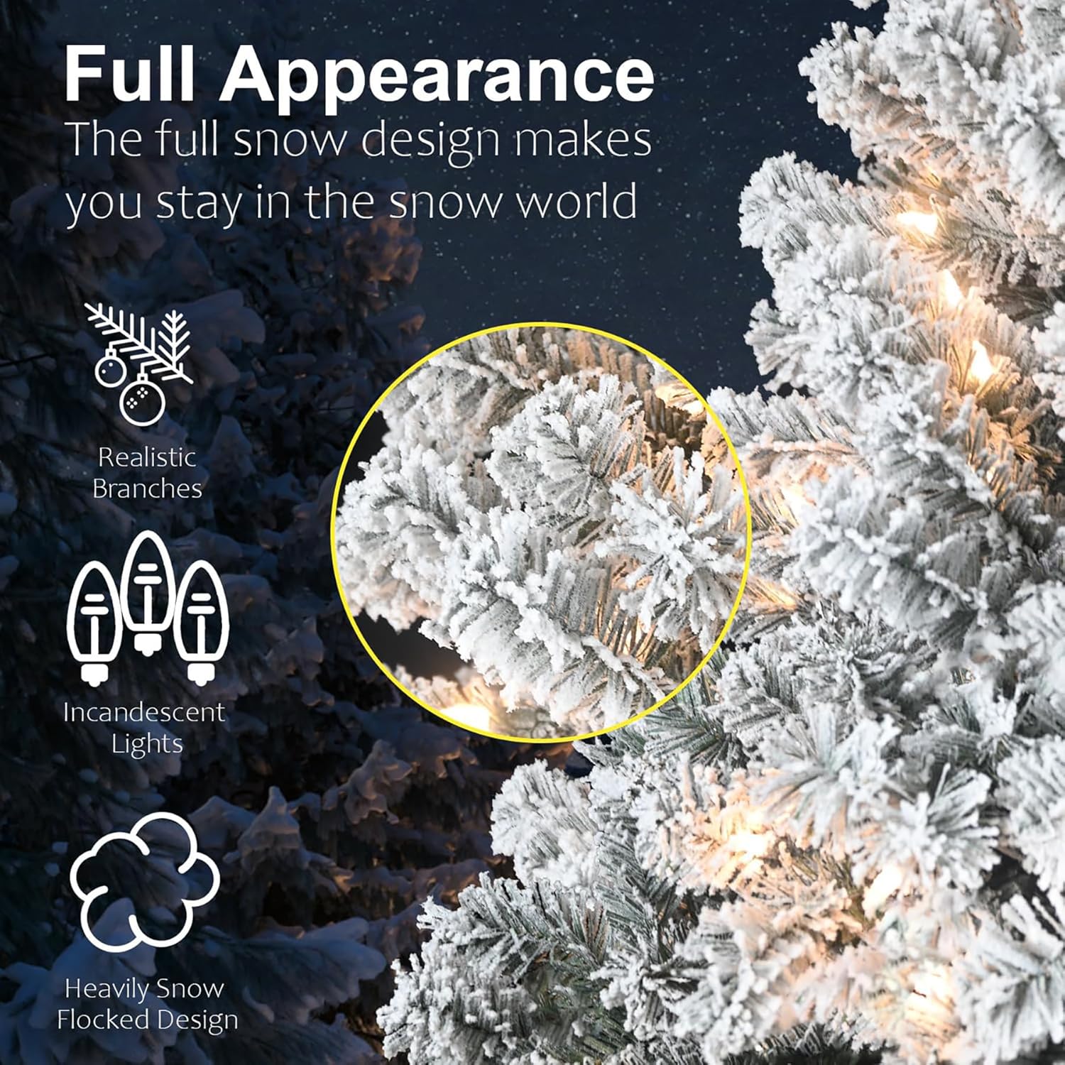 4FT Pre-Lit Flocked Christmas Tree with 100 Warm White Lights, Full White Christmas Tree with Premium PVC Branches,Realistic Snowy Look, Indoor Fake Snow Xmas Tree for Home Office Shops