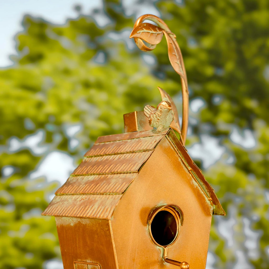 Copper Colored Fancy Design Birdhouse Garden Stakes (Stretched Classic House Shape)