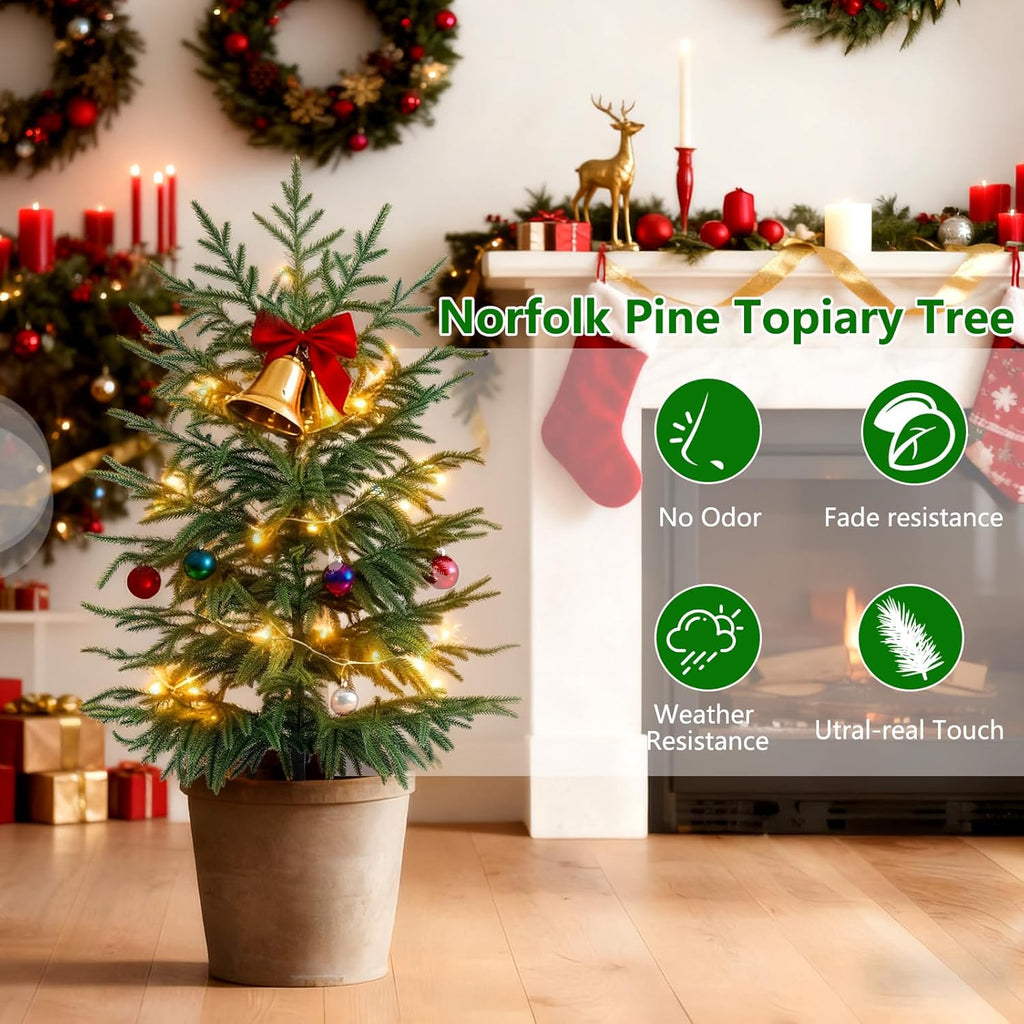 3FT Artificial Norfolk Pine Tree, Realistic UV Rated Shrubs Fake Potted Plants, Faux Trees Bushes for Christmas Decorations Outdoor Indoor Home Front Porch Decor