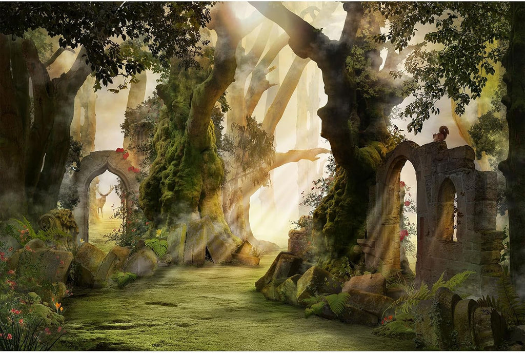 Fantasy Forest Aquarium Background Archway and Ancient Trees Atmospheric Landscape Fish Tank Background Deep Woods Misty and Foggy Mood Reptile Habitat Background Decors Poster Vinyl 60x24in