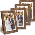 6x9 Picture Frame Set of 4, Made of Real Glass and Rustic Brown Wooden Frame - 6 by 9 Photo for Wall or Tabletop Display