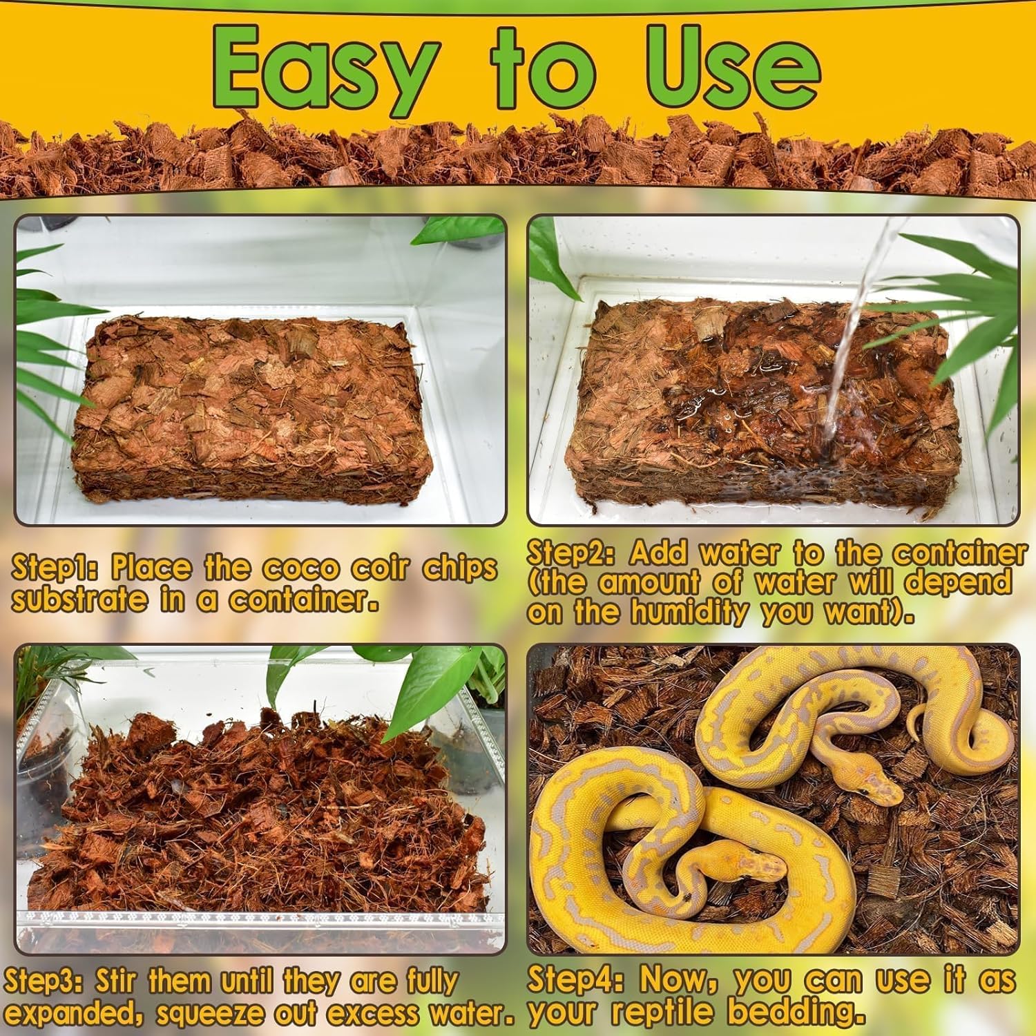 Halatool 2Pack Snake Bedding Natural Coconut Chips Substrate Coco Husk for Reptiles Tank Terrarium Substrate for Ball Python Frog Gecko Hermit Crab Tortoise
