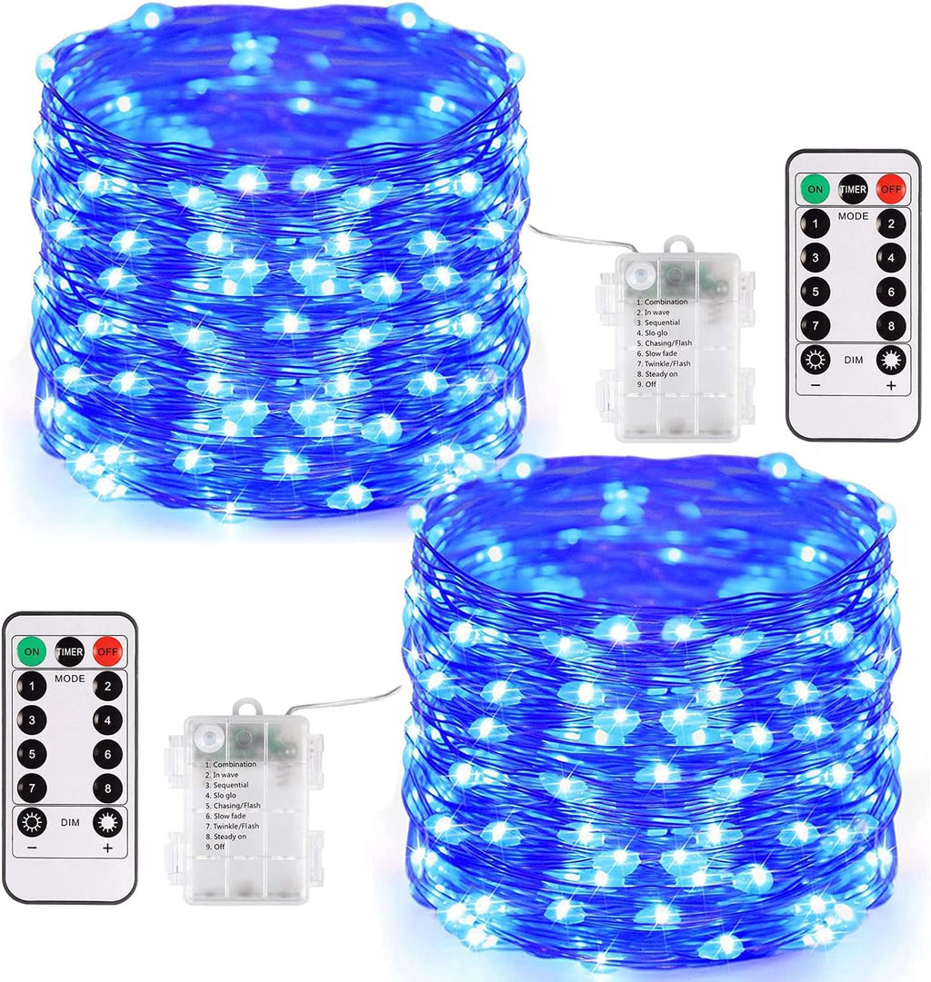 JMEXSUSS 2 Pack Blue Fairy Lights Battery Operated, Total 400 LED 132ft Christmas Twinkle Fairy Lights with Remote, 8 Modes Blue String Lights for Christmas Tree Bedroom Wreath Fireplace Decor