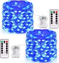 JMEXSUSS 2 Pack Blue Fairy Lights Battery Operated, Total 400 LED 132ft Christmas Twinkle Fairy Lights with Remote, 8 Modes Blue String Lights for Christmas Tree Bedroom Wreath Fireplace Decor