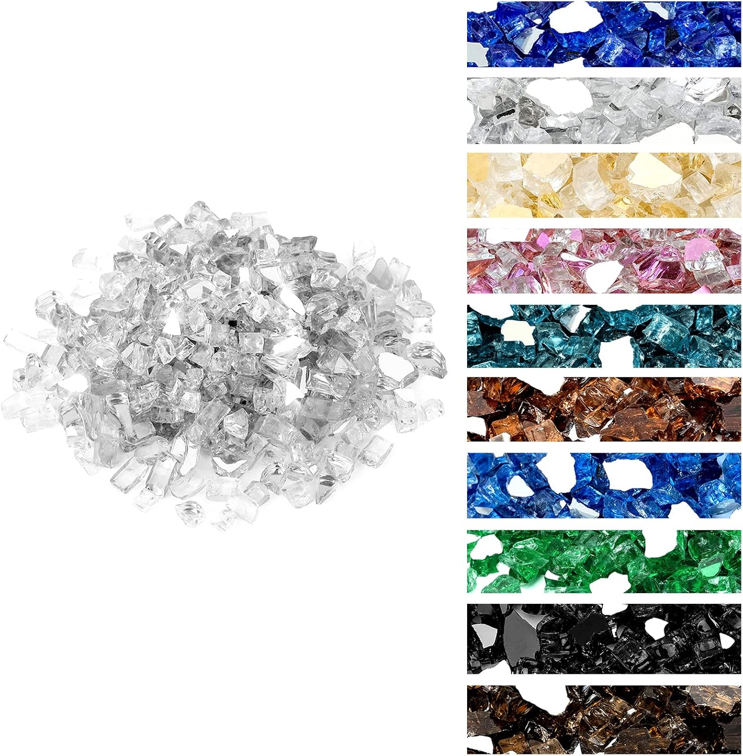 Onlyfire 10 pounds Fire Glass for Propane Fire Pit and Gas Fireplace, 1/2 Inch Reflective Firepit Glass Rocks for Fire Pit Table and Fire Bowl, High Luster Platinum