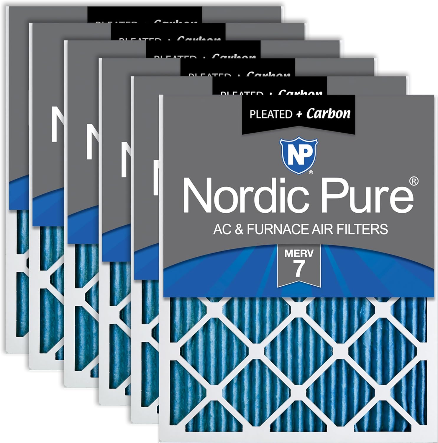 Nordic Pure 20x25x1 (19 1/2 x 24 1/2 x 3/4) Pleated Air Filters MERV 7 Plus Carbon 6 Pack