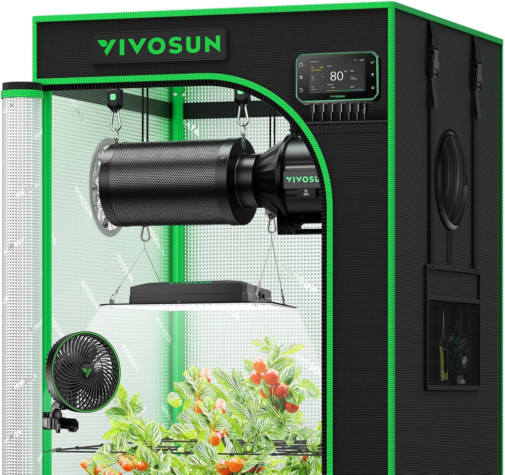 VIVOSUN GIY Plus Smart Advance Grow Tent Kit 2x2 ft WiFi-Integrated Complete Grow Tent System 2000D Mylar Grow Tents with Full-Spectrum Programmable Grow Light, Enhanced Ventilation & Circulation