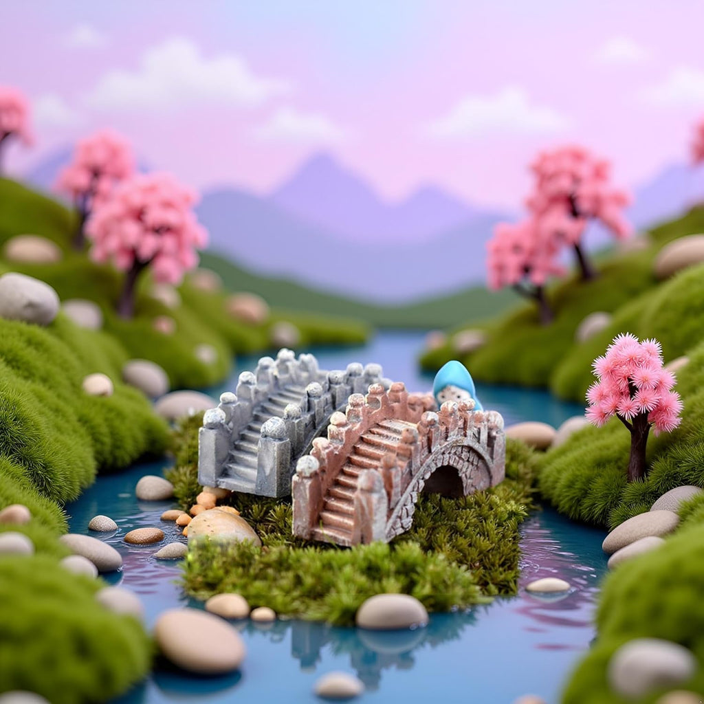 2Pcs Fairy Garden Ornaments, Miniature Bridge Micro Landscape Miniature Ornaments Dollhouse Garden Decor Fish Tank Aquarium Decoration Random Color Miniatures(ZS330)