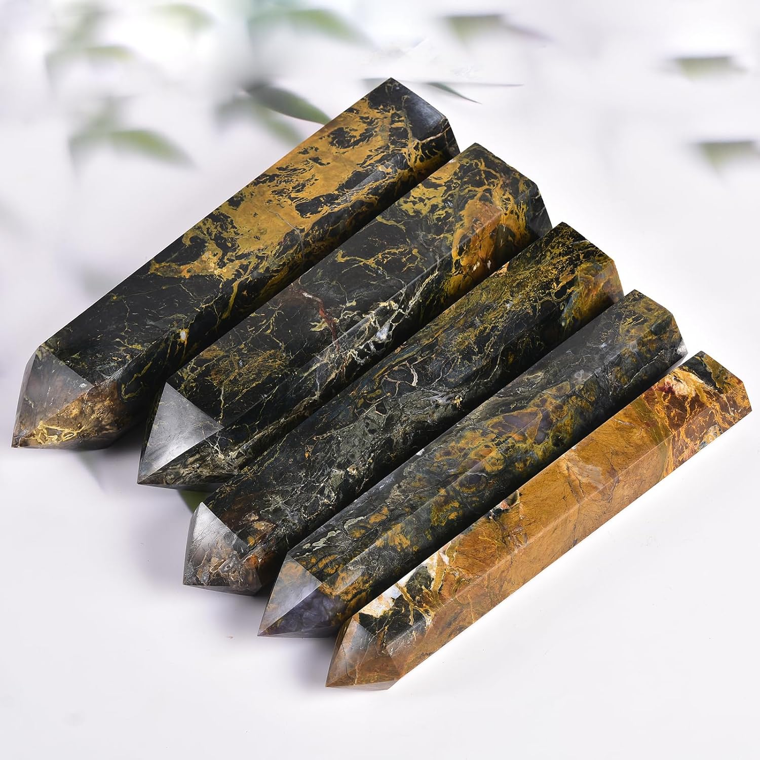 JIC Gem Extra Large Pietersite Quartz Crystals Obelisk Tower Points Natural 6 Faceted Pietersite Healing Crystal Wand Home Decor Reiki Chakra Meditation 3.0-3.5 Lbs