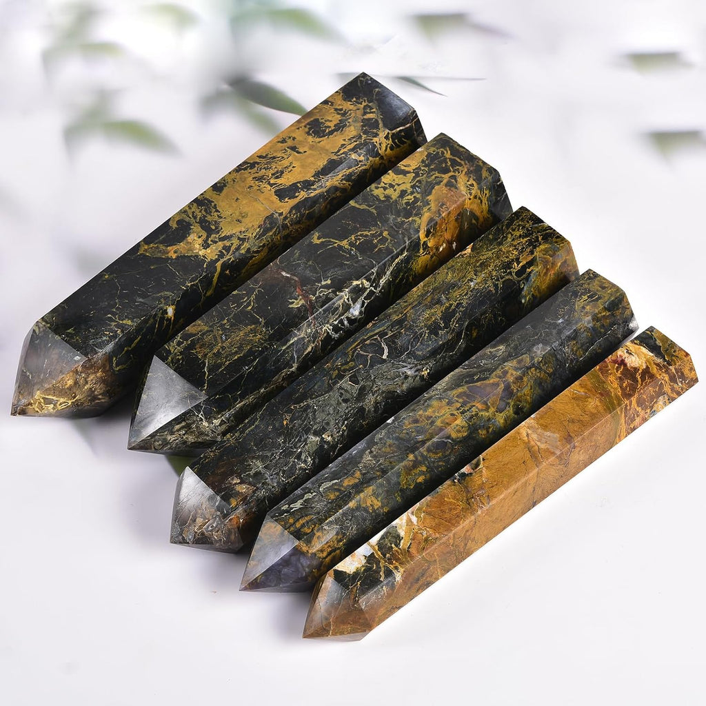 JIC Gem Large Pietersite Healing Crystal Wand 6 Faceted Quartz Crystals Obelisk Tower Points Wand Home Decor Reiki Healing 1.7-2.2 Lbs
