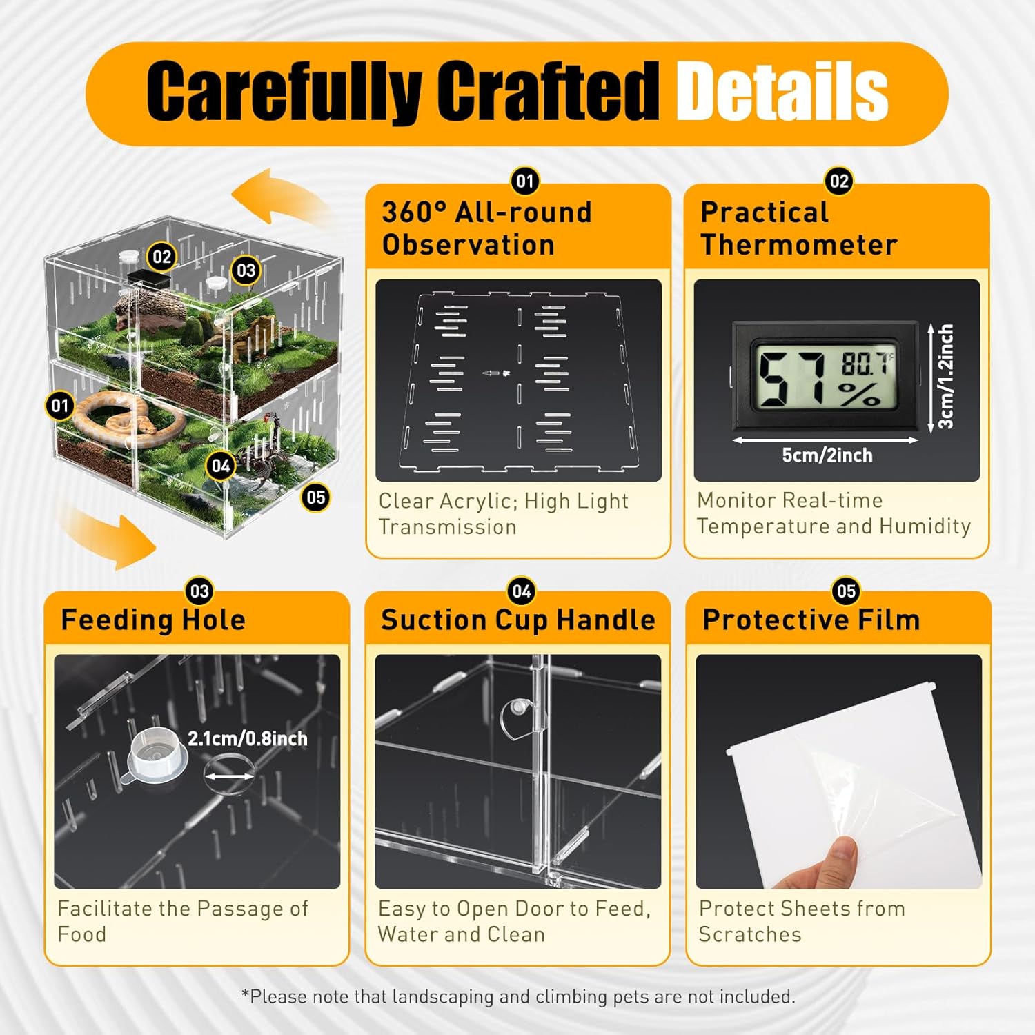Acrylic Reptile Terrarium, 4 Grid Clear Tank with Ventilation Holes,4 Grids Cage Enclosure Box Enclosure Reptile Pet Display Containers Front Opening Design for Snakes, Spiders, Beetles