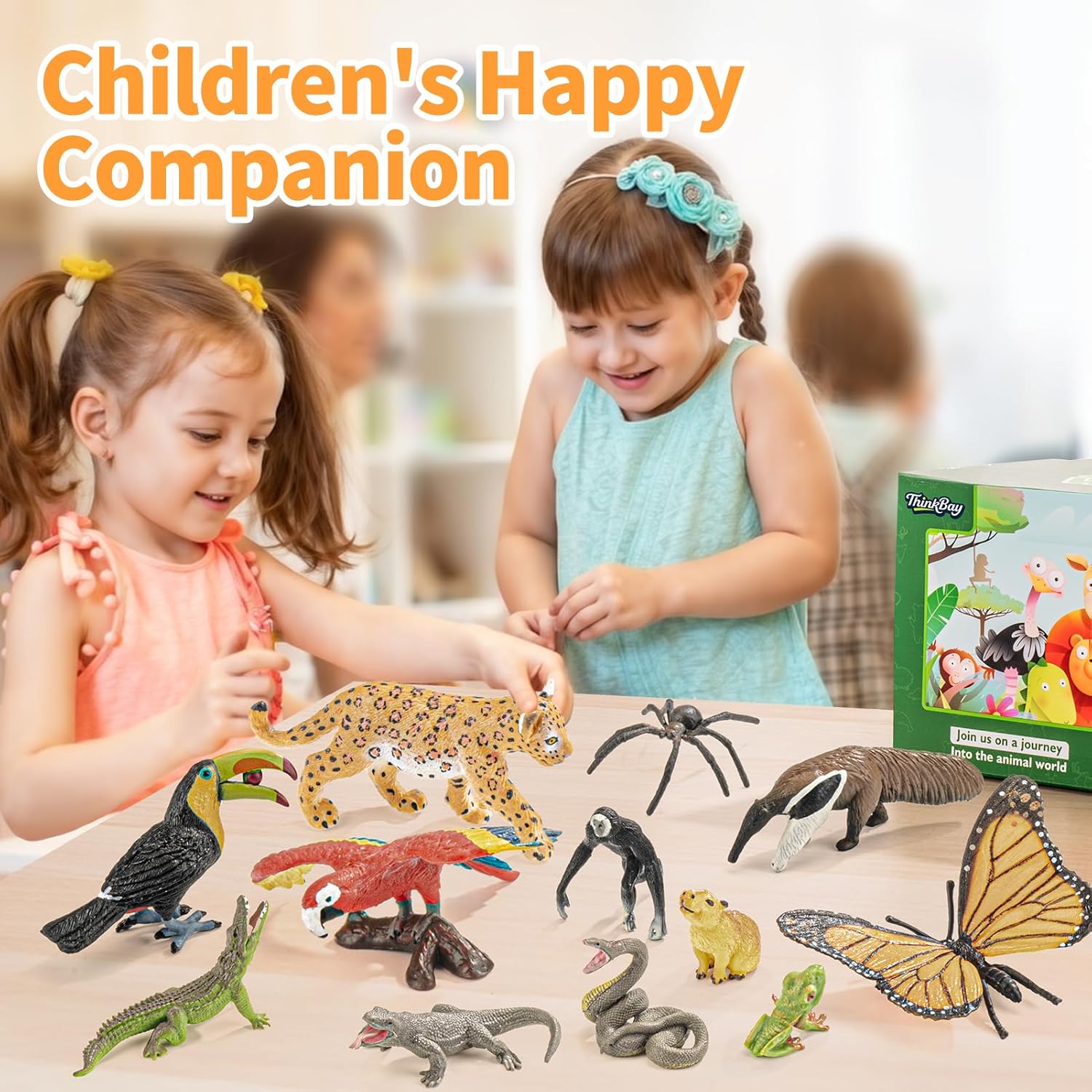 12PCS Realistic Rainforest Animal Figurines Toys, Idea for Rainforest Diorama Supplies Party Favor, Jungle Animals Figures Toys with Trees for Toddlers Kids Boys Girls