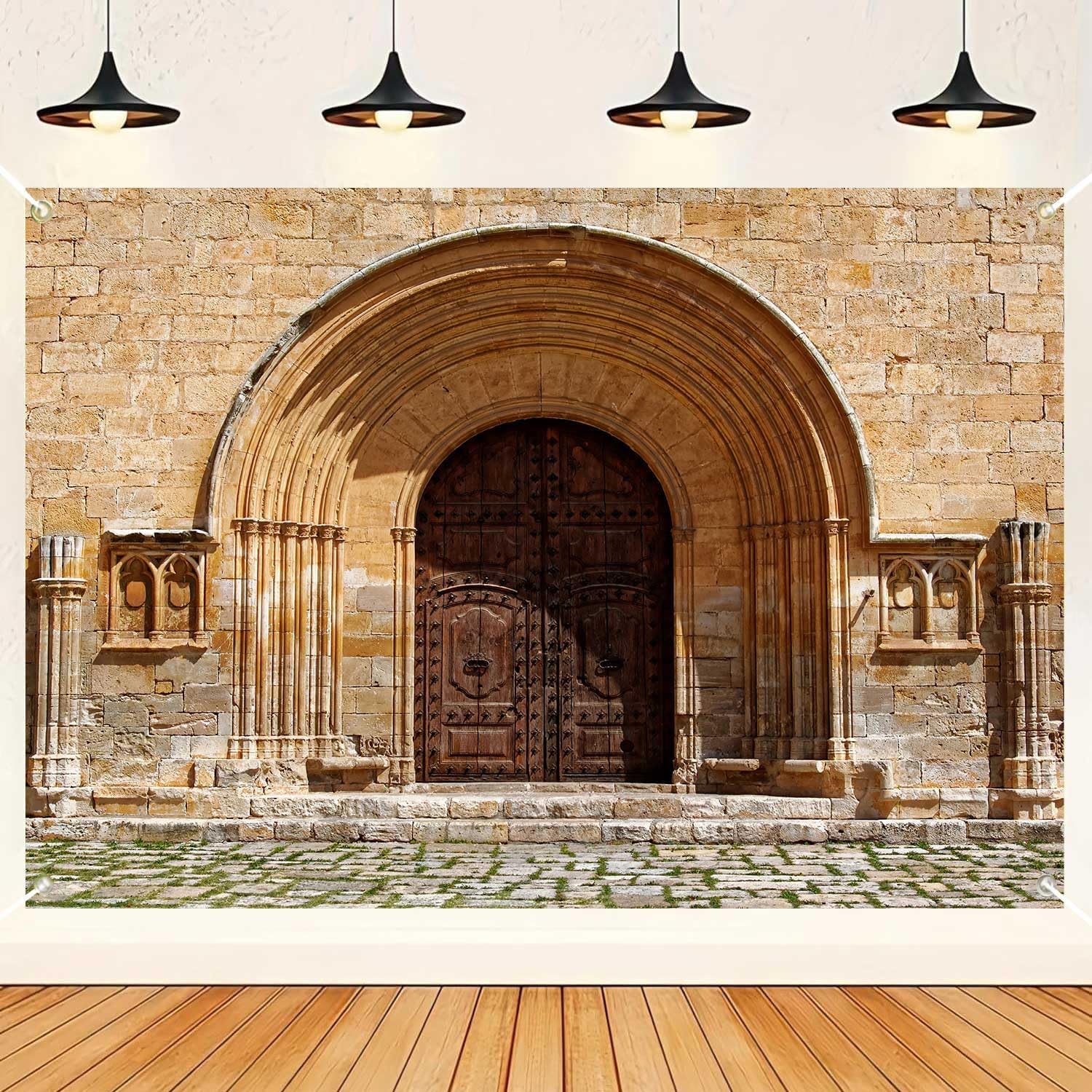 HANGYING Medieval Morocco Architecture Photography Backdrop,7x5ft Ancient City Gate Photo Background,Vintage Brick Wall Arched Door Holiday Travel Party Decor Portrait Photography Studio Props DX07WH