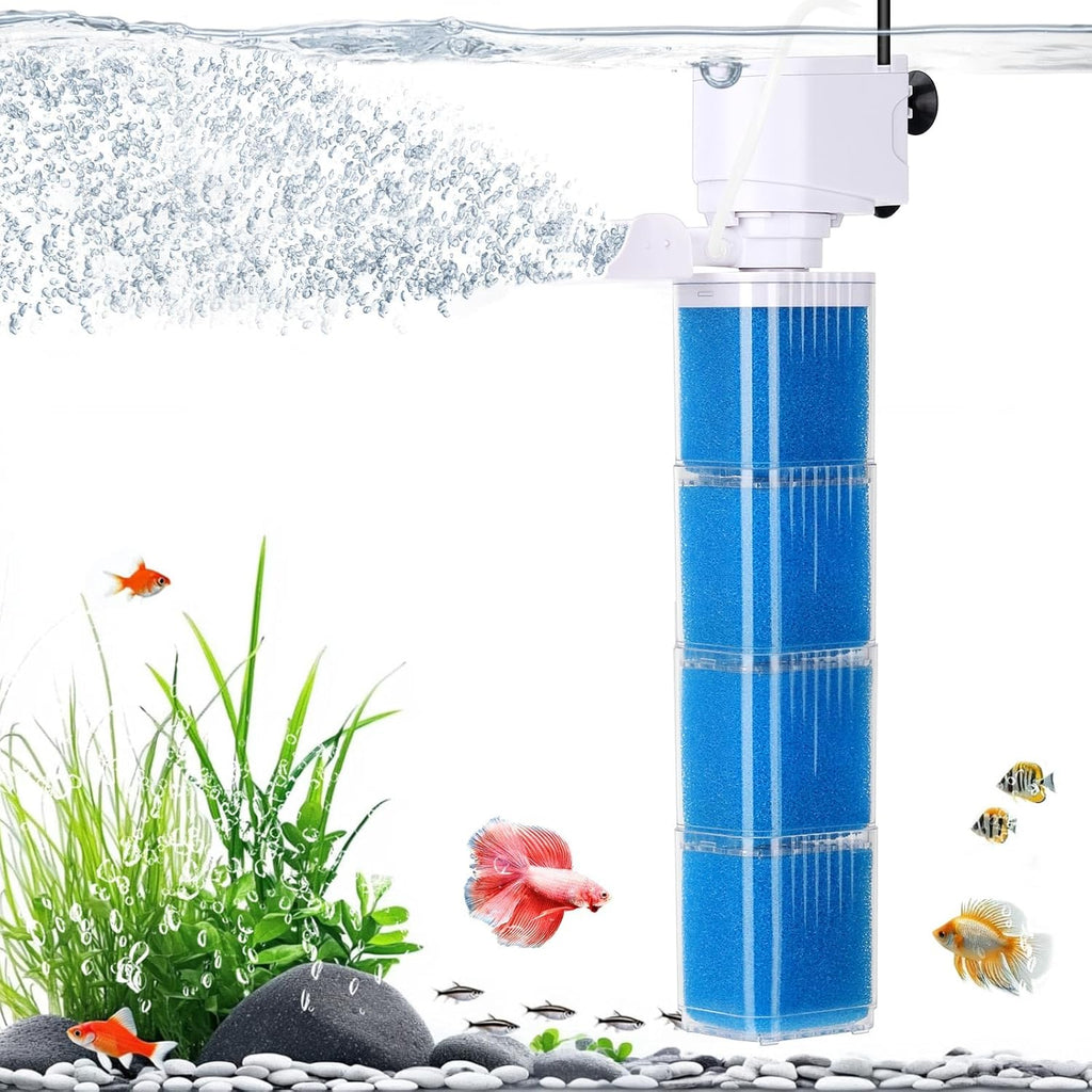 4-in-1 Aquarium Power Filter - Mutil Stage Filtration, Adjustable Oxygenation/Wavemaker, Whisper-Quiet Submersible Fish Tank Filter & Water Circulation System for 20-100 Gal Fresh/Salt Tank