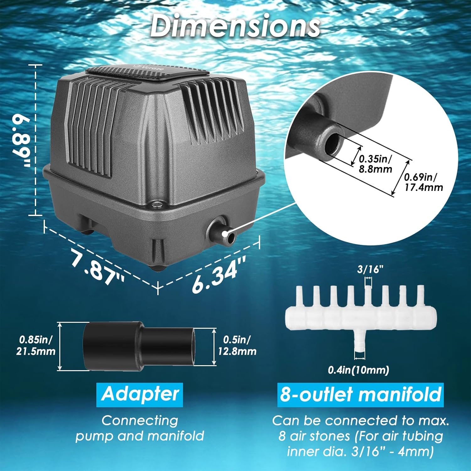 Powerful Linear Air Pump, KP-60 Pond Air Pump Pond Aerator, 950GPH Aeration System for Koi Pond Aeration, Aquarium, Waste Treatment, Fish Farm, Seafood Restaurant