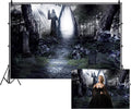 Renaiss Fabric Dark Forest Backdrop Dilapidated Stone Path in Dark Woods Leading to Bright Exit Photography Background Scary Halloween Scene Photoshoot Backdrop 8x6ft