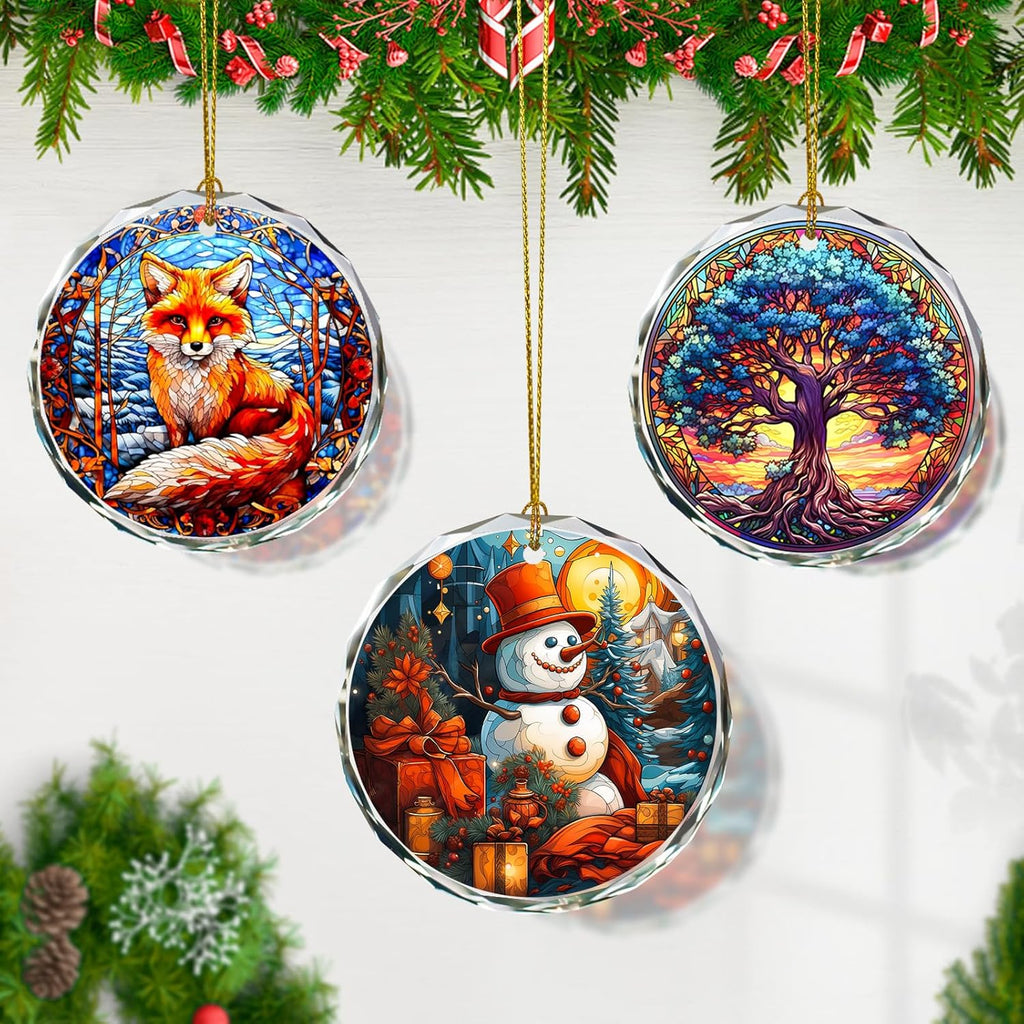 Stained Glass Snowman Ornament - Christmas Tree Decoration, Gift for Holidays