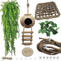 Crested Gecko Tank Accessories,Gecko Coconut Hut Hideout with Ladder Reptile Hammock Lizards Hanging Plants Flexible Climbing Jungle Vine Leaves Terrarium Decor