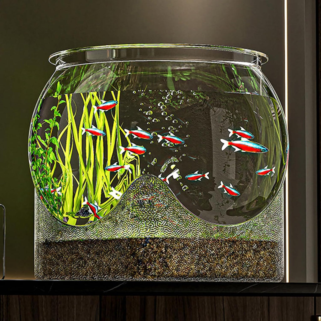 Large Fish Bowl, Round Fishs Tank, Clear Desktop Aquarium, 5 Gallon Fish Bowl Unbreakable, Desktop Bubble Bowls, for Home Bedroom Bathroom Desk Workplace