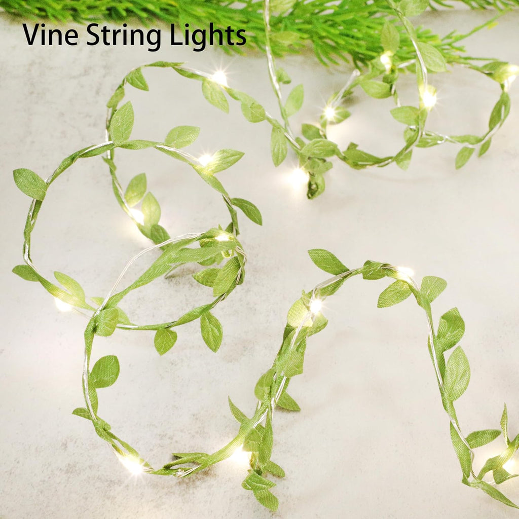 Green Leaves String Lights - 10FT 30LEDs Tiny Artificial Ivy Leaf Vine Battery Operated Fairy Decorative Warm White Light for Indoor Home Garden Wall Party Wedding Holiday Decor