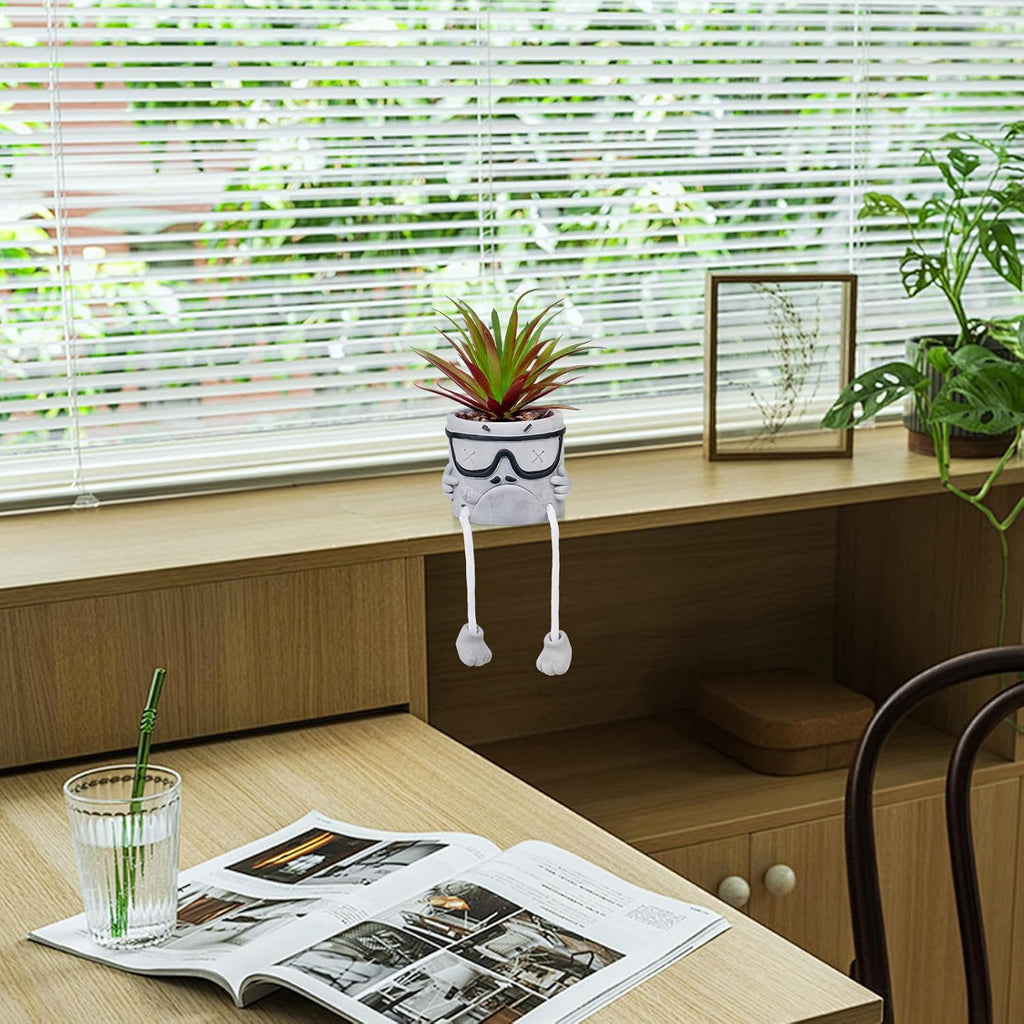 Creative Artificialplant Succulents in Cement Pots with Hanging Leg, Potted Mini Fake Plants Kitchen Shelves Decor, Bathroom Shelf Small Plants Decor, Faux Succulents for Office Wall Shelf Decorations