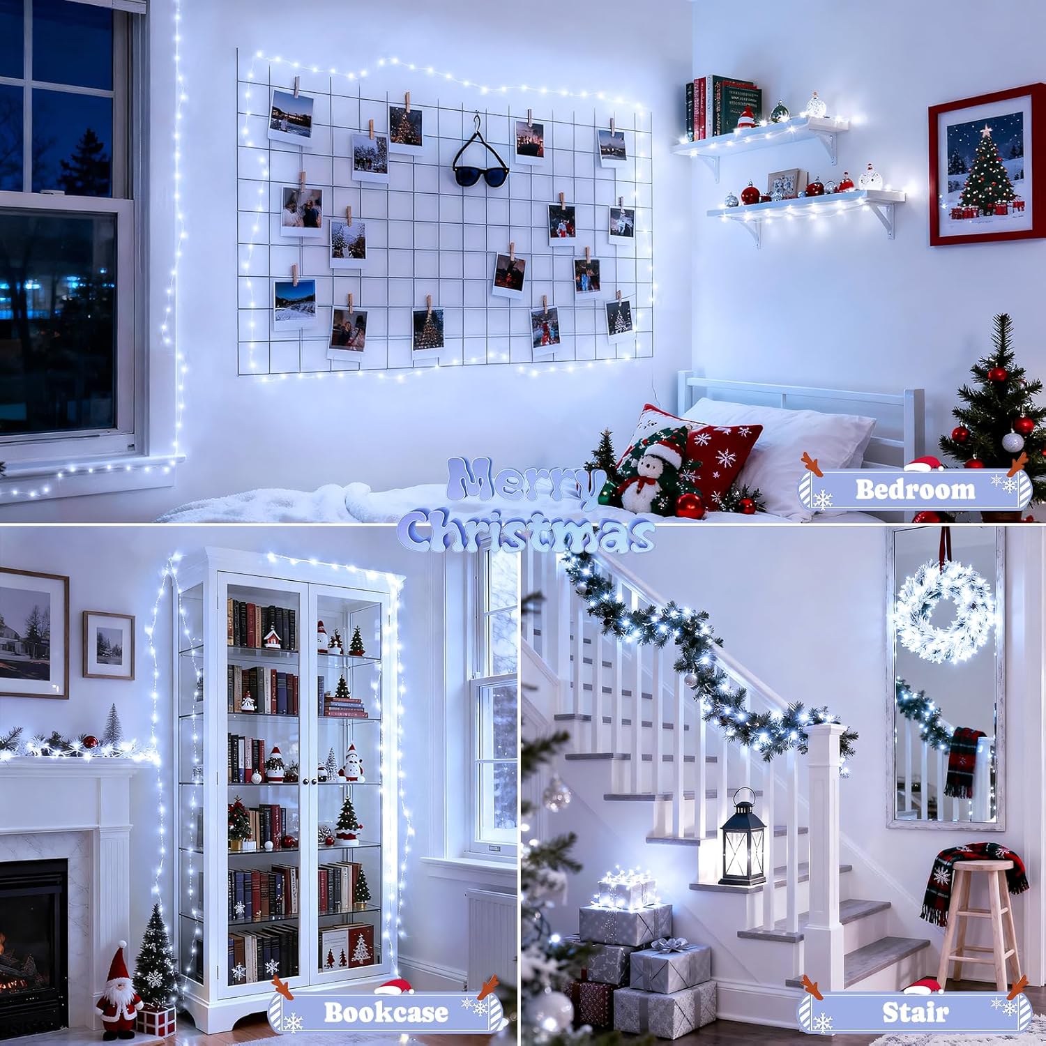 JMEXSUSS 2 Pack White Fairy Lights Battery Operated, Total 200 LED 66ft Twinkle Lights with Remote, 8 Mode White String Lights for Bedroom Ceiling Centerpiece Tree Indoor Outdoor Decor