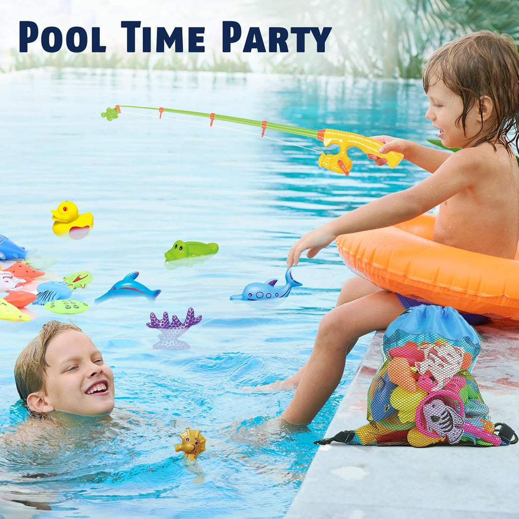 CozyBomB™ Magnetic Fishing Toys Game Set for Kids | Water Table Bathtub Kiddie Pool Party Pole Rod Net, Outdoor Plastic Floating Fish, Toddler Bath Color Ocean Sea Animals Birthday Gift Age 3-5 6 4-8