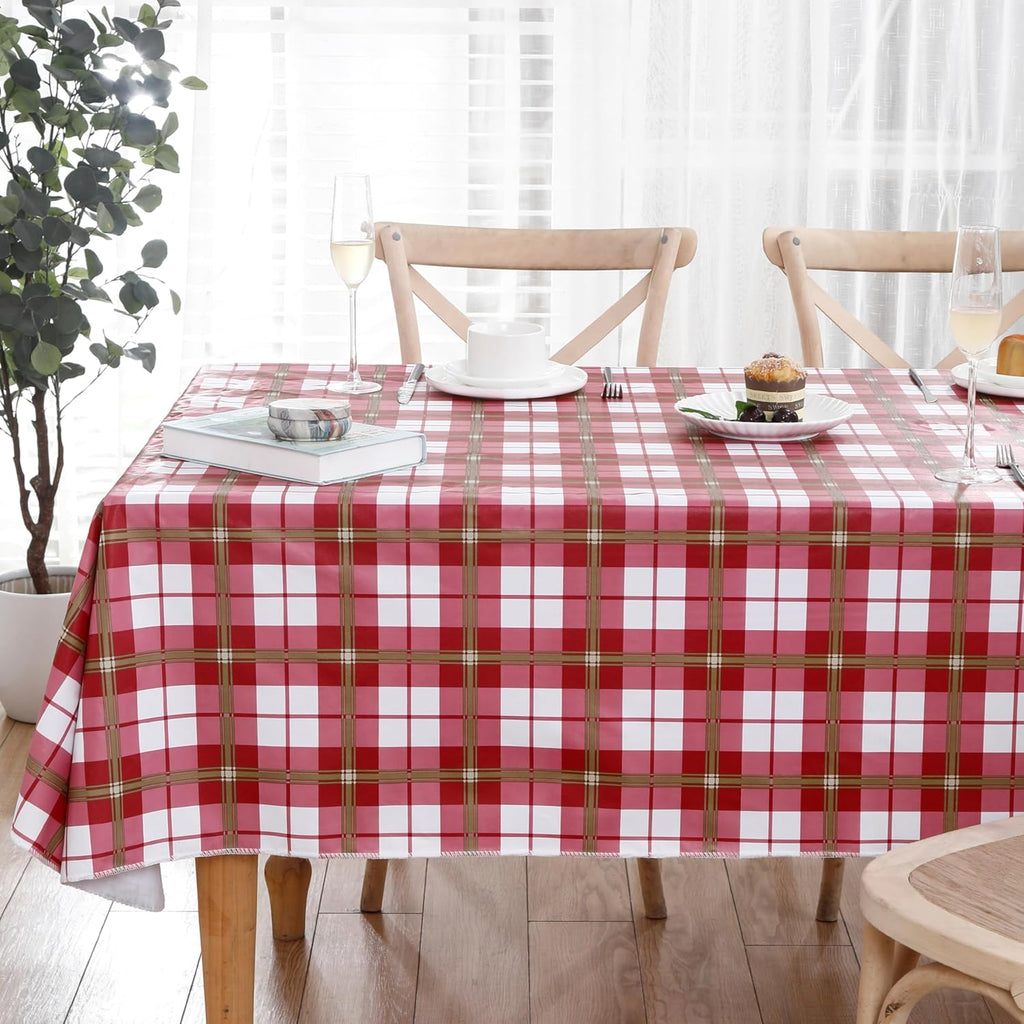 Walrus Heavy Duty Vinyl Tablecloth with Flannel Backing Waterproof Oil-Proof Plastic Table Cloth Stain-Resistant Wipeable Rectangle or Square Table Cover for Indoor and Outdoor (Lattice，60x102 Inch)
