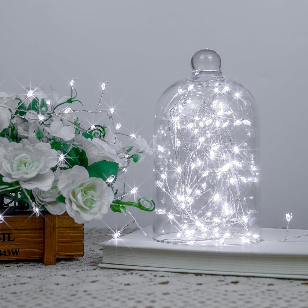 Firecracker Fairy Lights Plug in,2 Pack 20ft 200LEDs Silver Wire Cluster String Lights,8 Modes Remote Twinkle Light for Outdoor Indoor Garden Bedroom Christmas Tree Holiday,Cool White