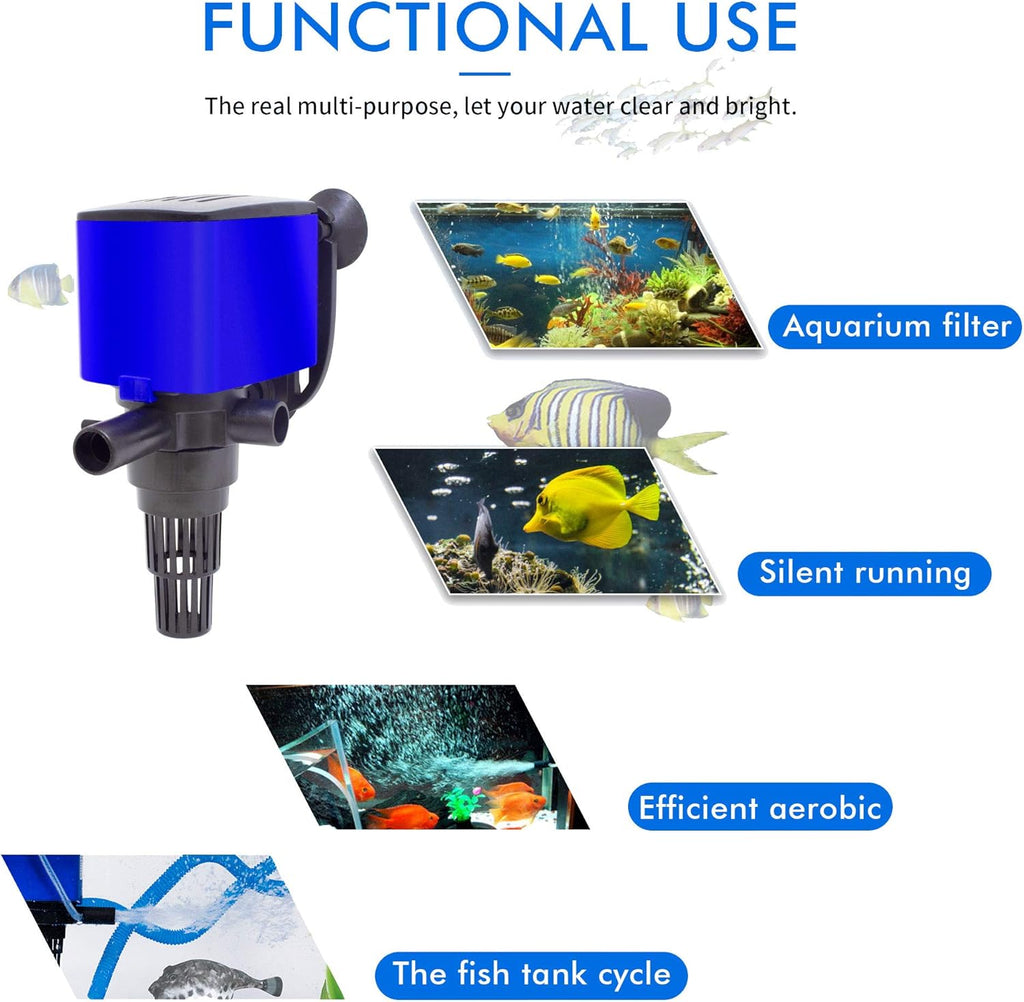 320 GPH Powerhead Submersible Pump - 3 in 1 Aquarium Fish Tank Pump with Oxygenation, Filtration & Water Cycling, 3.9 ft max lift, 20W - 3 Pack