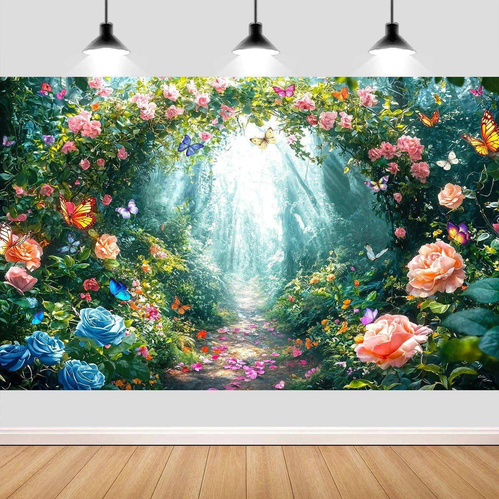 Enchanted Forest Backdrop Fairy Tale Wonderland Garden Woodland Butterfly Photography Background Girl Kids Birthday Decor Party Decorations Photo Booth Studio Props 9X6