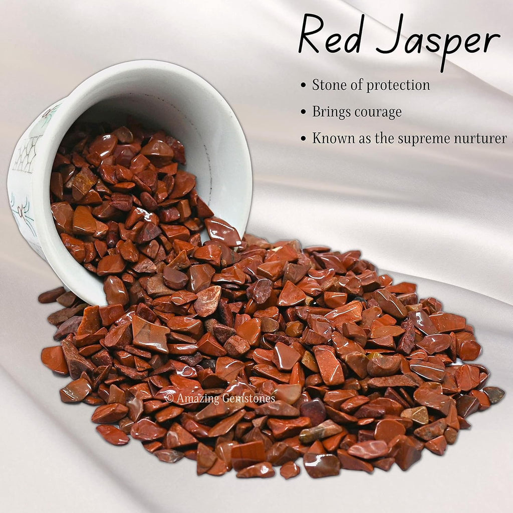 Amazing Gemstone Red Jasper Crystal Chips Aquarium Gravel Rocks - Red Jasper Chips Bulk Fish Tank Gravel, Small Tumbled Stone Chips and Tiny Crystals for Decoration (AAA Grade) (1000+ Carat Chips)