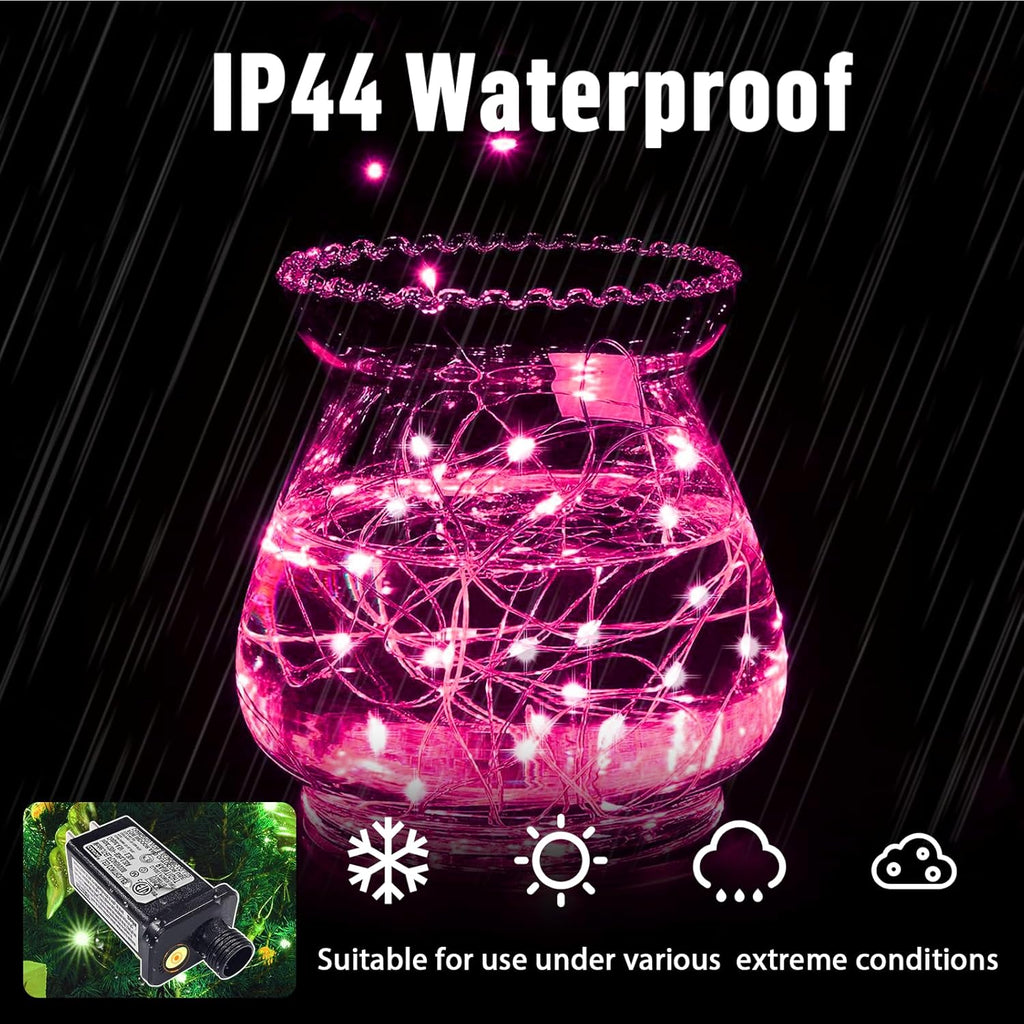 LAMPHOME Fairy Lights Plug in, 33Ft 100 LEDs Waterproof Twinkle Firefly Lights, Adaptor Included, Starry String Lights for Wedding Indoor Outdoor Christmas Patio Garden Decoration, Pink