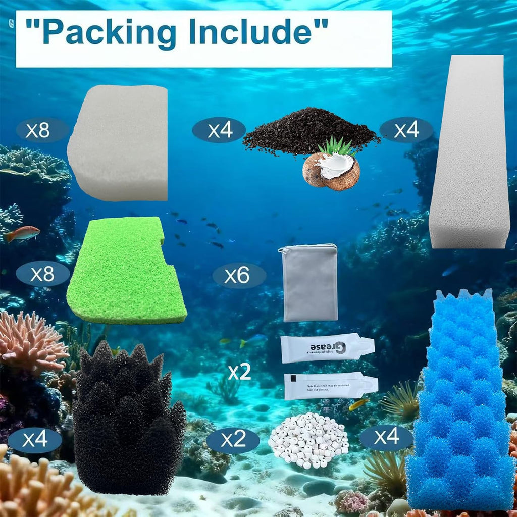 42 packs 306/307 canister filter replacements compatible with Fluval 306/307 aquarium filters. Includes filter media set with biofoam, activated carbon, and ceramic rings. Upgraded version. (2)