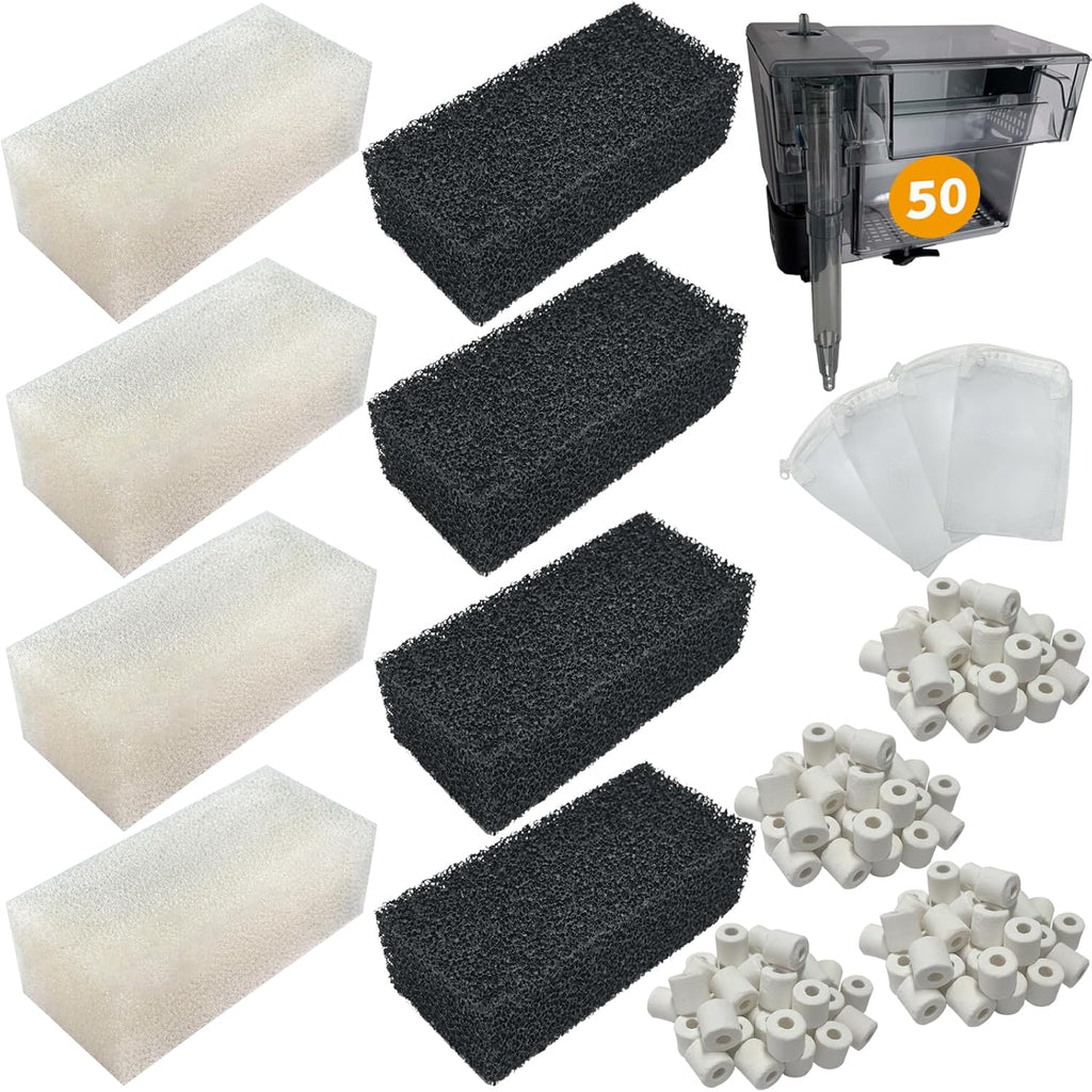 4 Set of Three-Stage Filtration Tank Filter Maintenance Kit, Replacement for AquaClear 50/200 50-Gallon Power Filter, Fish Tank Filter for 20- to 50-Gallon Aquariums
