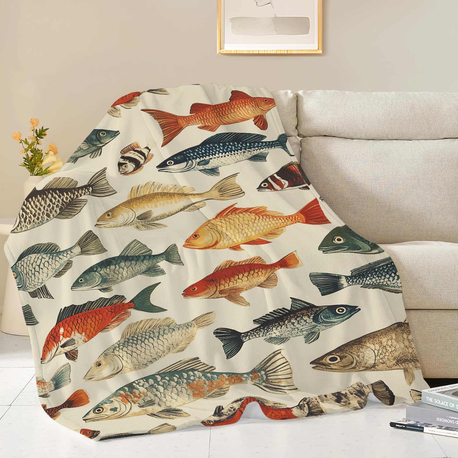 Fish Throw Blanket Fish Gifts for Kids Girls Boys Adults Women Men Soft Cozy Warm Plush Fluffy Fuzzy Fleece Blanket Birthday Festival Decor 60''X80''