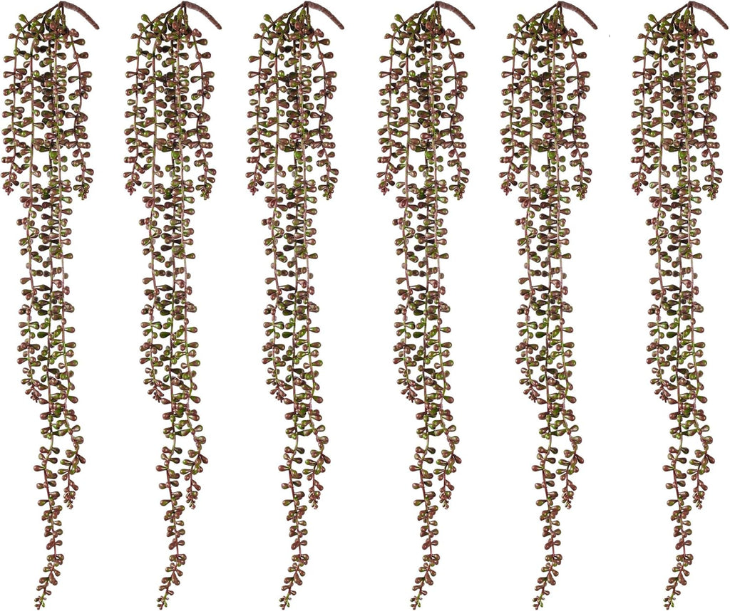6PCS Orange Artificial Succulents Hanging Plants,27.5 Inch Fake String of Pearls Greenery Plants 5 Branches for Autumn Home Garden Office Party Balcony Wall Indoor Outdoor Fall Dec, Orange