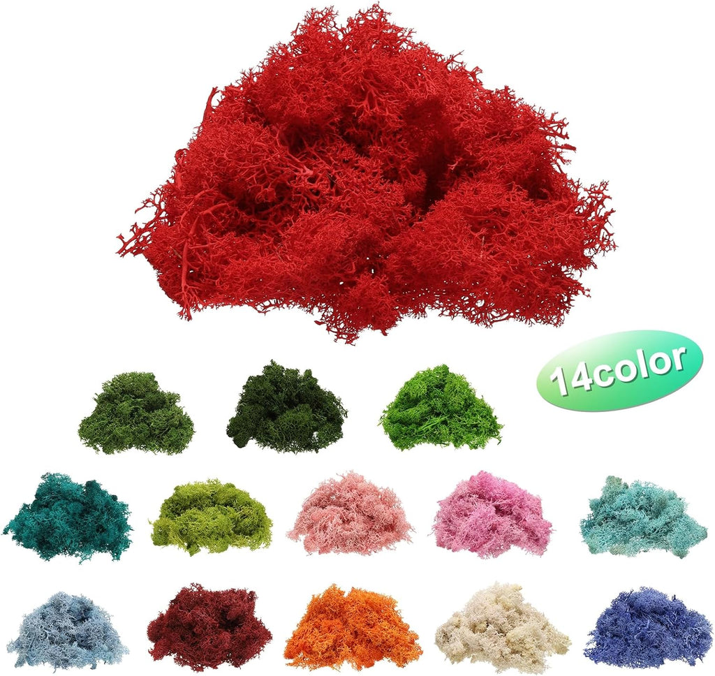 uxcell Preserved Reindeer Moss, 4 OZ Fake Moss for Crafts Artificial Dried Moss for Decoration, Craft, Terrariums, Potted Plants, Centerpieces Fairy Gardens (Red)