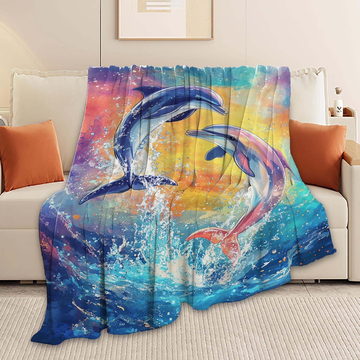 Dolphin Throw Blanket Dolphin Stuff Gifts for Kids Girls Boys Adults Women Man Soft Cozy Warm Plush Fluffy Fuzzy Fleece Blanket Decor 50''X60''