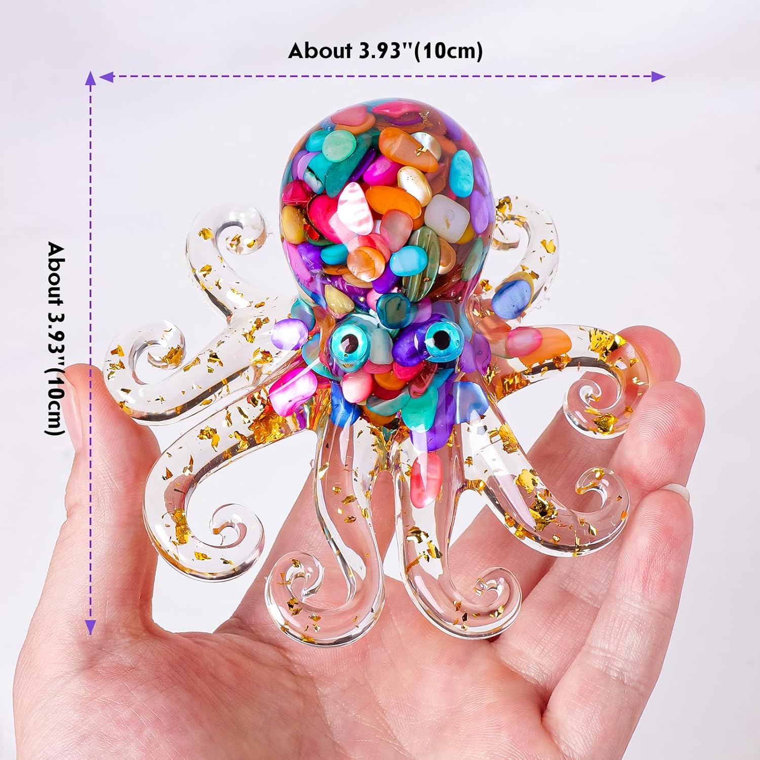 Octopus Decor Aquarium Decorative Resin Glass with Natural Crystal Stone Marine Animals Fish Tank Ornaments Statue Healing Home Decor Ladies Gift 3.93"