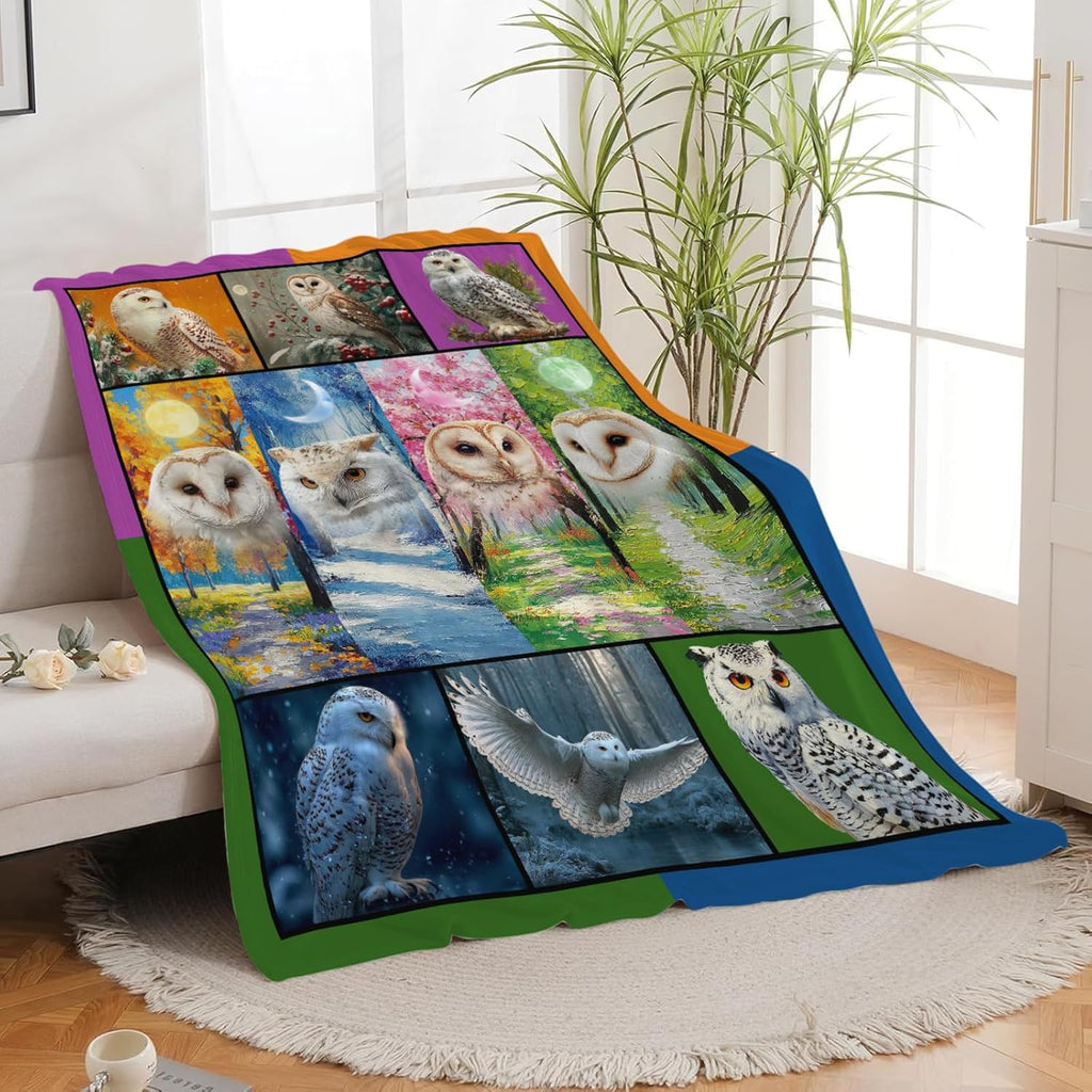 White Owl Throw Blanket White Owl Stuff Gifts for Kids Girls Boys Adults Women Men Soft Cozy Warm Plush Fluffy Fuzzy Fleece Blanket Decor 40''X50''