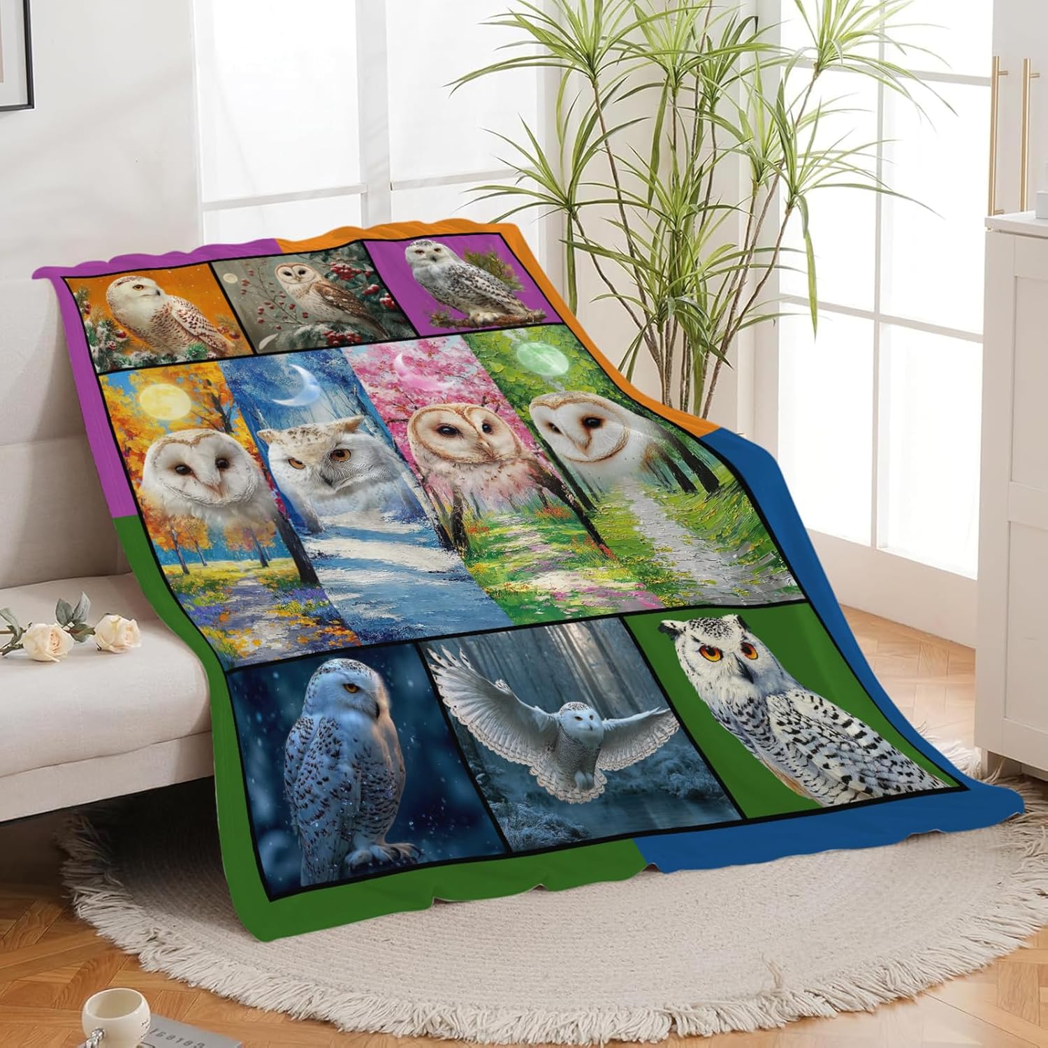 White Owl Throw Blanket White Owl Stuff Gifts for Kids Girls Boys Adults Women Men Soft Cozy Warm Plush Fluffy Fuzzy Fleece Blanket Decor 40''X50''