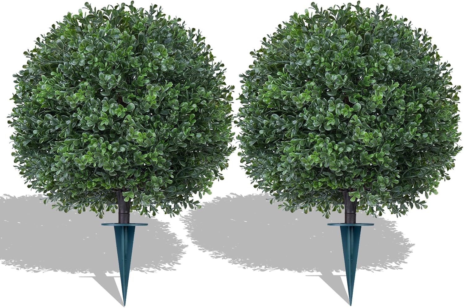 Artificial 23" Boxwood Topiary Trees with Ground Spike,2 Pieces Fake Pine Shrubs Bushes, UV Resistant Faux Evergreen Cypress Tree Plants for Indoor Outdoor Planters Front Porch
