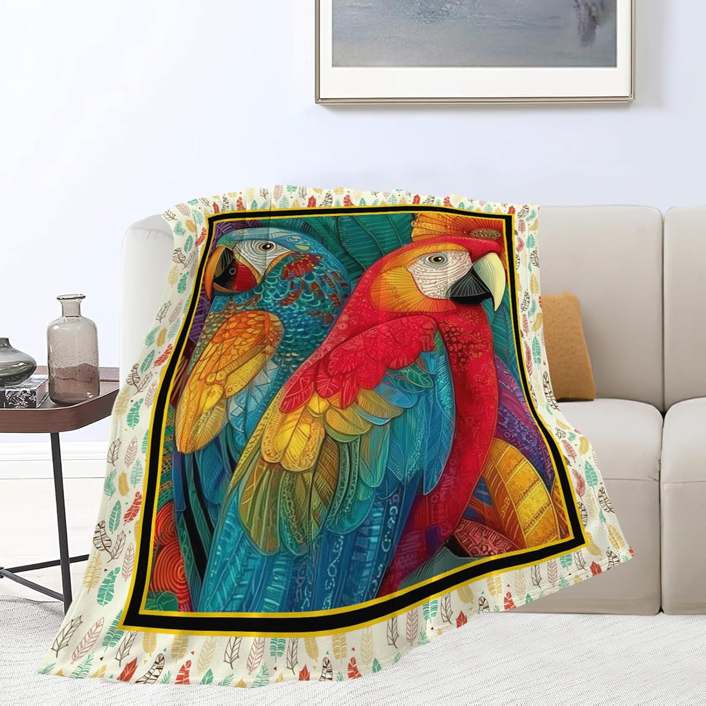 Parrot Bird Throw Blanket Macaw Stuff Gifts for Kids Girls Boys Adults Women Men Soft Cozy Warm Plush Fluffy Fuzzy Fleece Blanket Decor 50''X60''