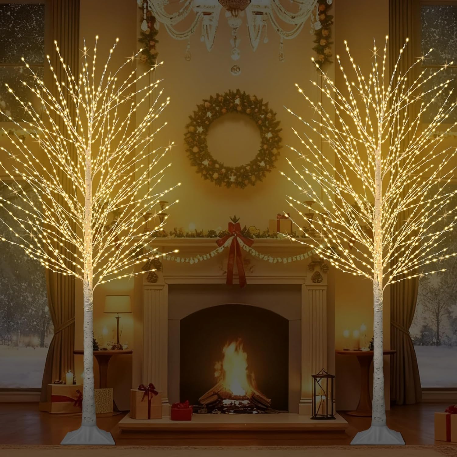 7FT Lighted Birch Tree with 1200 LED Warm White Lights, 8 Twinkle Modes, Timer, Dimmable Artificial Light Up Twig Christmas Tree for Indoor Outdoor Xmas Holiday Party Decor