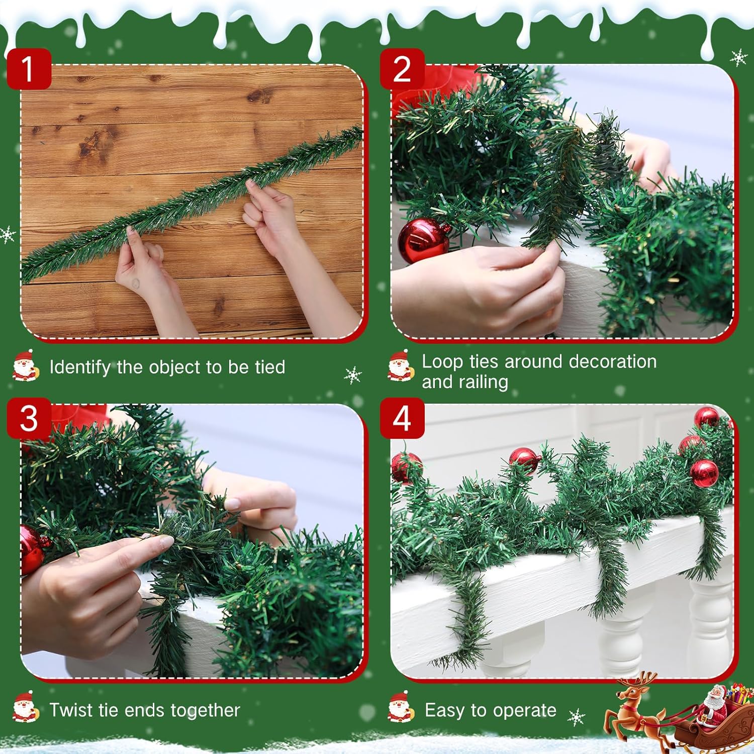 Zhengmy 30 Pcs 25 Inch Christmas Garland Ties Artificial Pine Needles Flexible Pine Stems Twist Wired Tree Branches for Christmas Stairs Railing Banister DIY Craft Gift Wrapping