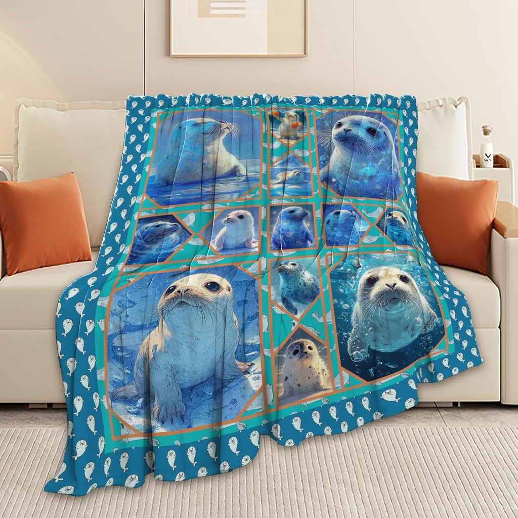Seal Throw Blanket Ocean Seal Stuff Gifts for Kids Girls Boys Adults Women Men Soft Cozy Warm Plush Fluffy Fuzzy Fleece Blanket Decor 50''X60''
