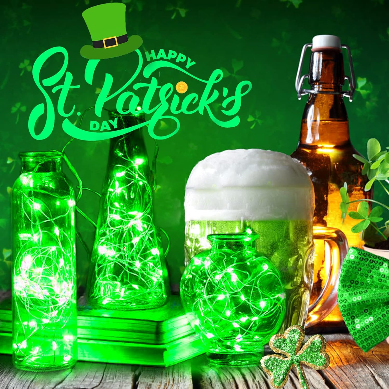 ANGMLN 10 Pack Green Fairy Lights 9.8' 30 LED Mini String Lights for Crafts, Christmas, Wedding, St Patrick's Day, Party, Costume Decoration