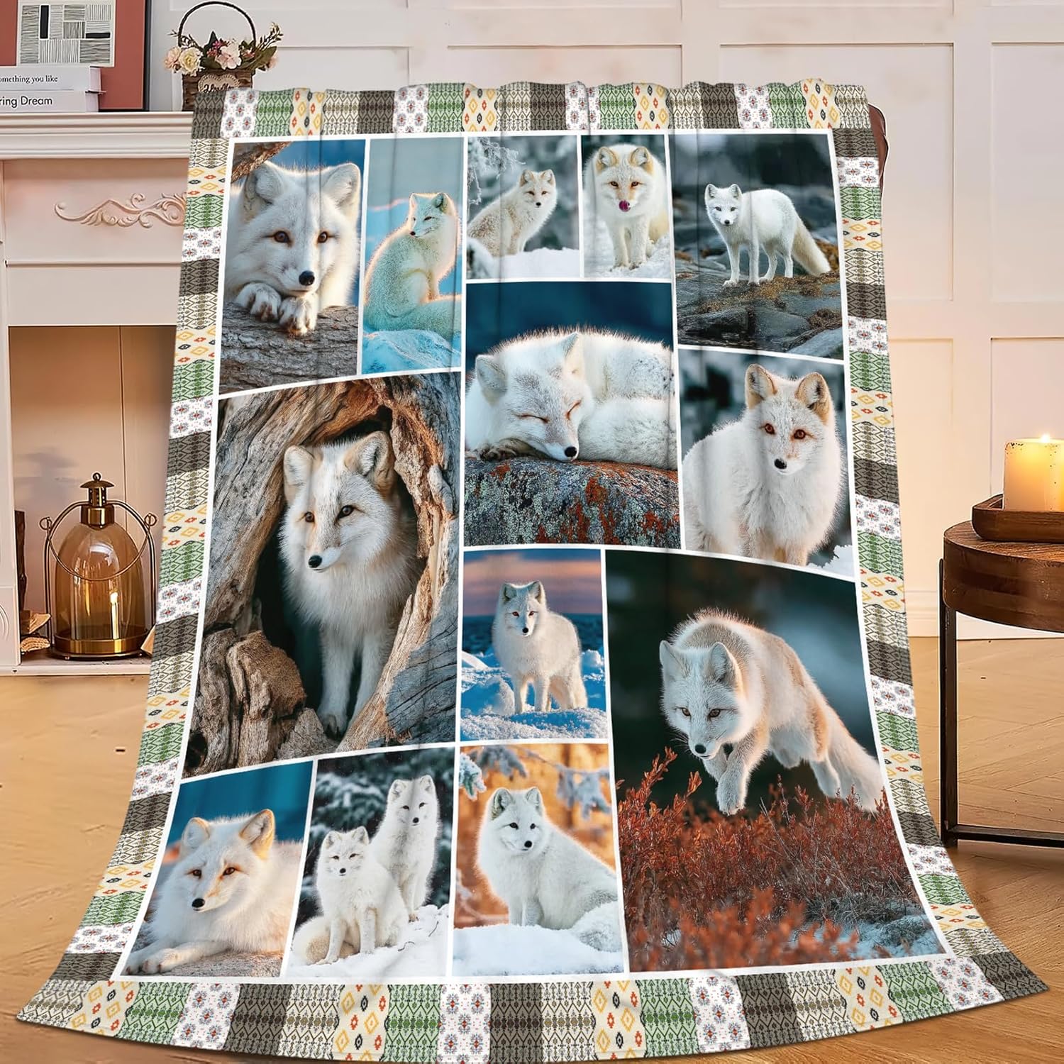 Fox Throw Blanket White Fox Stuff Gifts for Kids Girls Boys Adults Women Men Soft Cozy Warm Plush Fluffy Fuzzy Fleece Blanket Decor 50''X60''