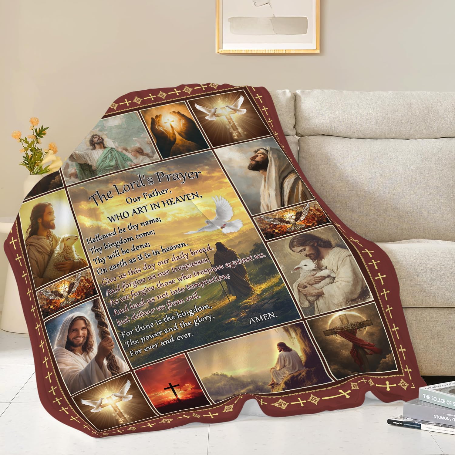 Christian Jesus Blanket Inspirational Bible Verse Religious Faith Healing Prayer Throw Scripture Spiritual Catholic Gifts for Men Women Boys Girls Kids Adults Plush Fuzzy Fleece Decor 60''X80''